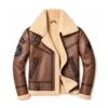 Men's Genuine Leather Shearling Bomber Aviator Jacket Sheepskin Coat Front Side