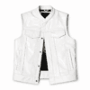 Men's White Leather Motorcycle Vest with Stand Collar in genuine leather
