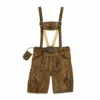 Trachten Short Lederhosen Shaded Wild Brown with suspenders, decorative belt, and deer embroidery