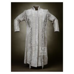 Mens Native American Long Coat - Fringe suede Coat