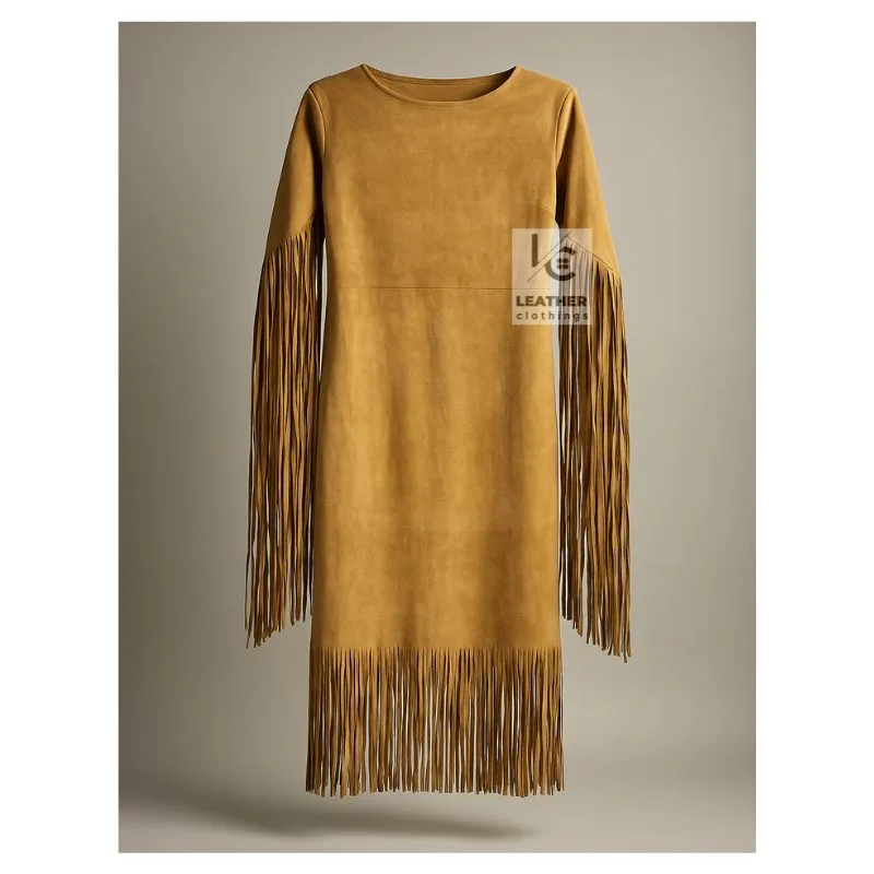 Leather Long Fringe Dress - Fringe Maxi Dress