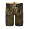 Men Traditional Lederhosen in Brown genuine leather with deer embroidery and antique belt