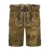 Men's Brown Traditional Lederhosen handcrafted from genuine leather with Bavarian embroidery and leather belt