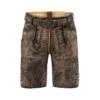 Men's Bavarian leather lederhosen in distressed brown leather with antique grey floral embroidery and vintage belt