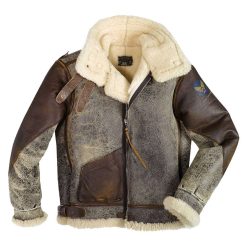 B-3 Leather Bomber Jacket - 100 Missions - Shearling Jacket