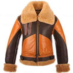 Men's Shearling Leather Flight Jacket - B3 Bomber Jacket - Aviator Style