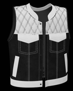 Leather Clothings Black And White Leather Vest Men HCLV52 - LeatherClothings.com