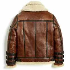 Men's B3 Aviator Double Collar Sheepskin Shearling Bomber Motorcycle Jacket