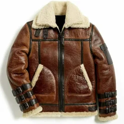 Men's Shearling Aviator Bomber Coat - Winter Jacket