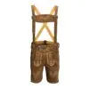 Authentic Men's Bavarian Lederhosen in rustic brown genuine leather with beige floral embroidery and suspenders