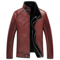 Men's Sheepskin Shearling Aviator Jacket - Maroon Aviator Bomber Coat
