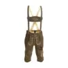 Mens Alpine Rustic Brown Lederhosen Traditional Knee Length Bundhosen with suspenders and beige Alpine embroidery