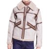 Men's White Waxed Shearling Aviator Leather Jacket