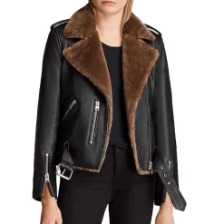 Womens Sheepskin Shearling Jacket - Fashion Black Leather Jacket