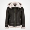 Womens B3 Sheepskin Bomber Jacket with Detachable Hood