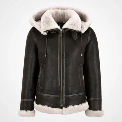 Womens B3 Sheepskin Bomber Jacket with Detachable Hood
