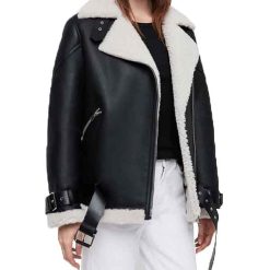 Women Biker Shearling Leather Jacket