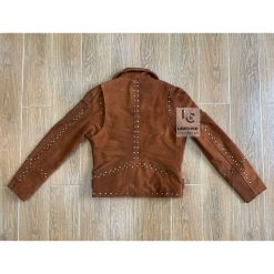 Women's Western Cowgirl Brown Suede Short Jacket With Rivets WSJ18B