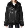 Womens Black Shearling Leather Jacket - Bomber Jacket
