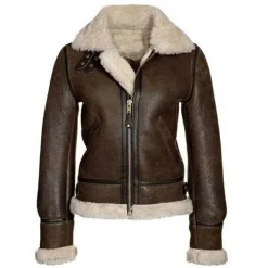 Womens Brown Shearling Aviator Jacket 