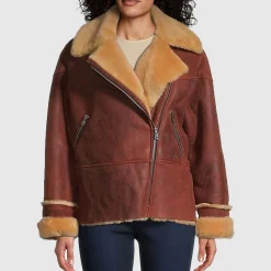 Shearling Bomber Jacket for Womens - Moto Jacket
