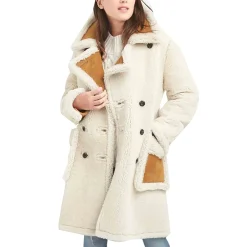 White Shearling Coat for Women - Double Breasted Coat
