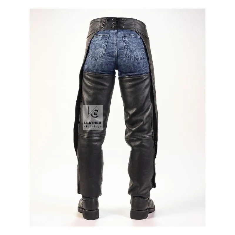 Handmade Black Leather Assless Chaps | MLC4 - Image 3
