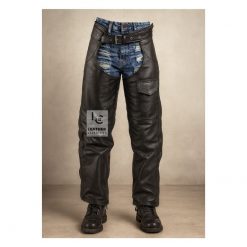 Black Leather Assless Chaps with Side Zipper