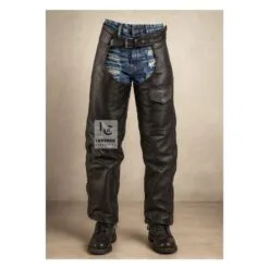 Black Leather Assless Chaps with Side Zipper