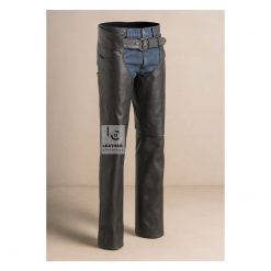 Men's Black Leather Chaps - Motorcycle Chaps