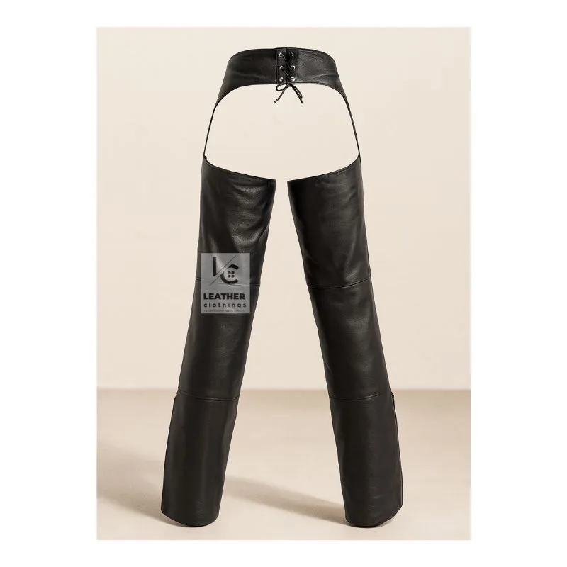 Black Assless Leather Chaps With Purple Piping