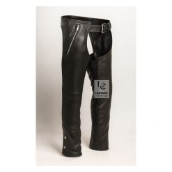 Black Motorcycle Leather Chaps for Men's
