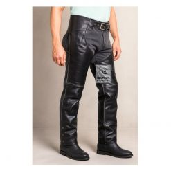 Black Leather Motorcycle Chaps for Mens