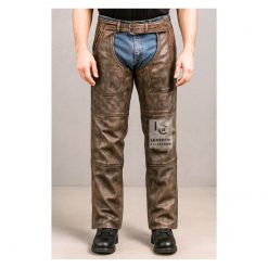Classic Brown Waxed Leather Chaps for Men