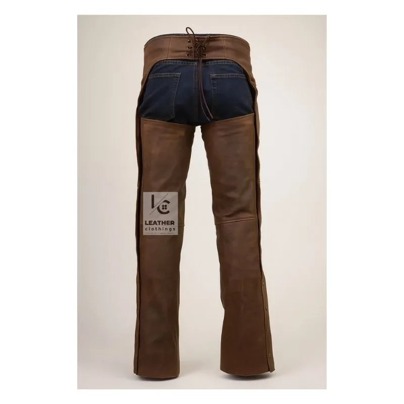 Vintage Brown Leather Chaps for Motorcycle Riding | MLC3 - Image 2