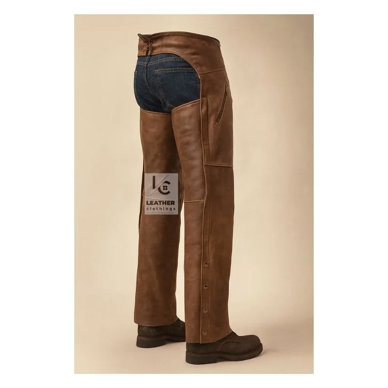 Vintage Brown Leather Chaps for Motorcycle Riding | MLC3 - Image 3