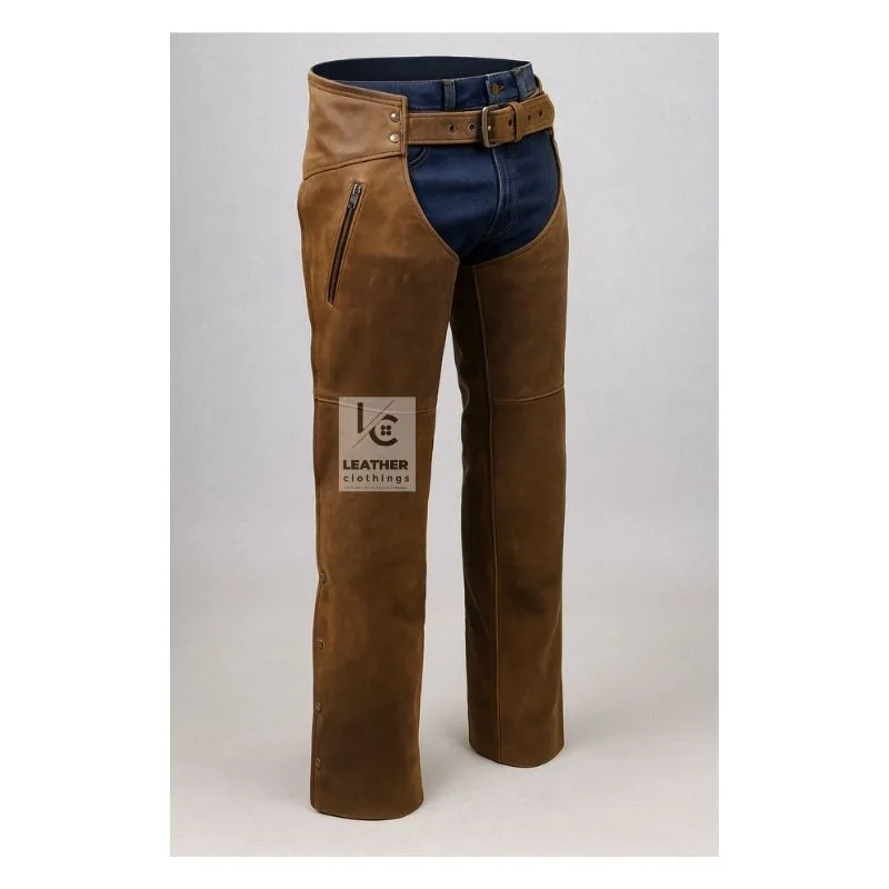 Vintage Brown Leather Chaps for Motorcycle Riding | MLC3 - Image 4