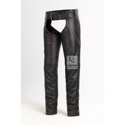 Black Assless Leather Chaps With Purple Piping