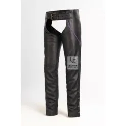 Black Assless Leather Chaps With Purple Piping