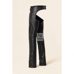 Black Assless Leather Chaps With Purple Piping