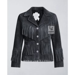 Black Suede Cowgirl Fringe Jacket