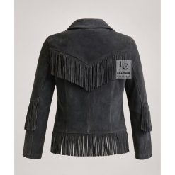 Black Suede Cowgirl Fringe Jacket