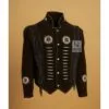 Women’s black suede beaded medallion fringe western jacket with decorative front accents