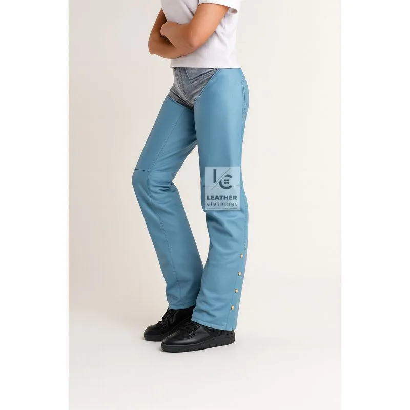 Classic Ladies Blue Leather Chaps