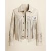 Classic White Leather Fringe Jacket Cowgirl Style WCJ7 Front