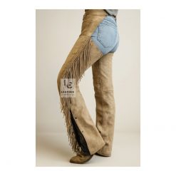 Distressed Brown Leather Motorcycle Chaps for Women's 