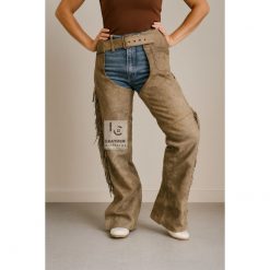 Distressed Brown Leather Motorcycle Chaps for Women's 