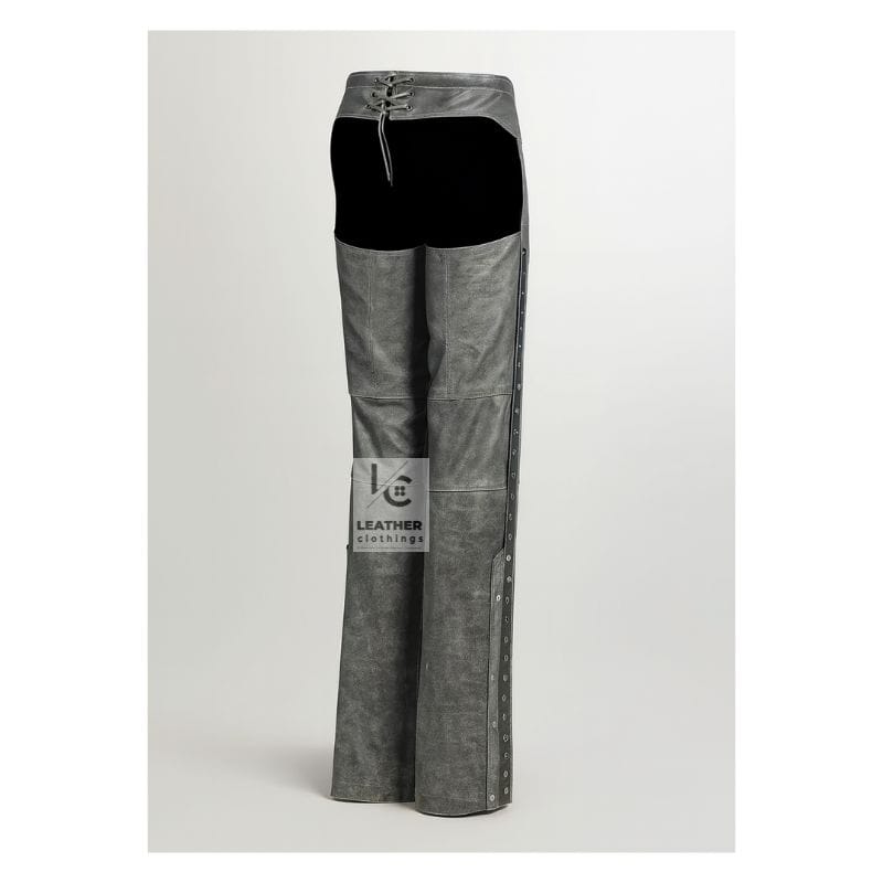 Distressed Grey Leather Motorcycle Chaps