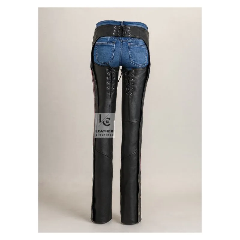 Ladies Black Leather Assless Chaps