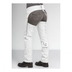 Ladies White Leather Biker Chaps